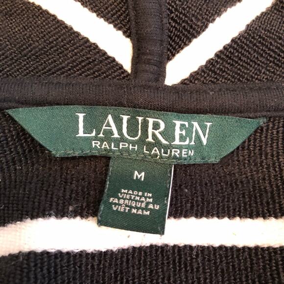 Lauren Ralph Lauren black white striped long open front cardigan size Medium - Picture 5 of 12